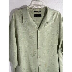 Greg Norman Pale Green Hawaiian Leaf Print XL Men’s Shirt Button Up Camp Casual